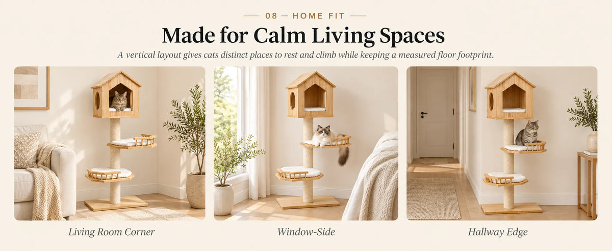 Mewzoom Meow Planet Modern Cat Tower, Solid Wood Window Cat Furniture product detail image 9