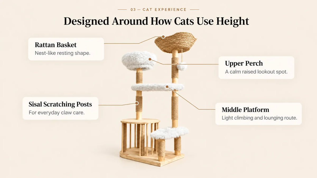 Mewzoom Okra Rattan 51" Modern Cat Tower with Rattan Basket product detail image 3
