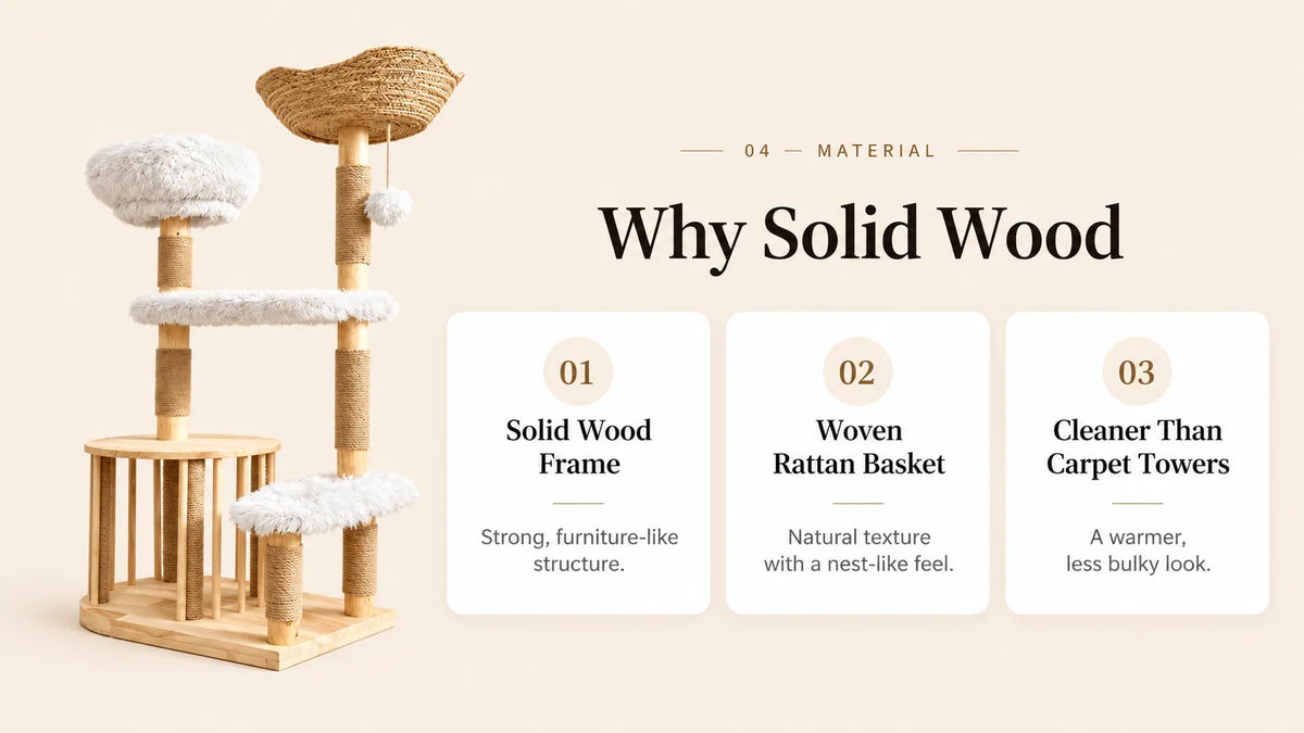 Mewzoom Okra Rattan 51" Modern Cat Tower with Rattan Basket product detail image 4