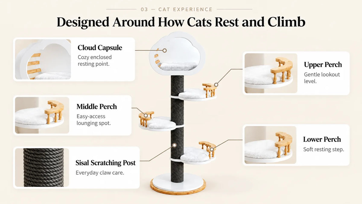 MewzoomLonna Modern Cat Tower, Solid Wood for 1–2 Cats product detail image 3