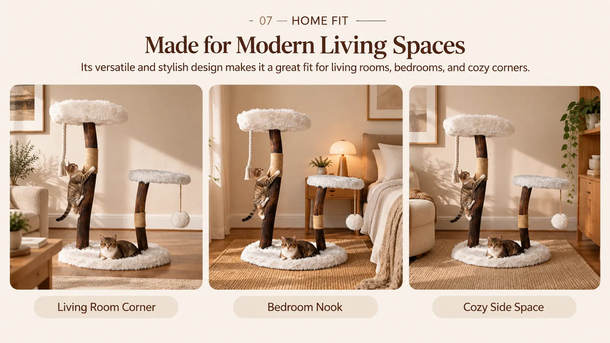 Mewzoom Shou Sugi Ban Stylish Cat Tree, Solid Wood Modern Cat Furniture product detail image 7