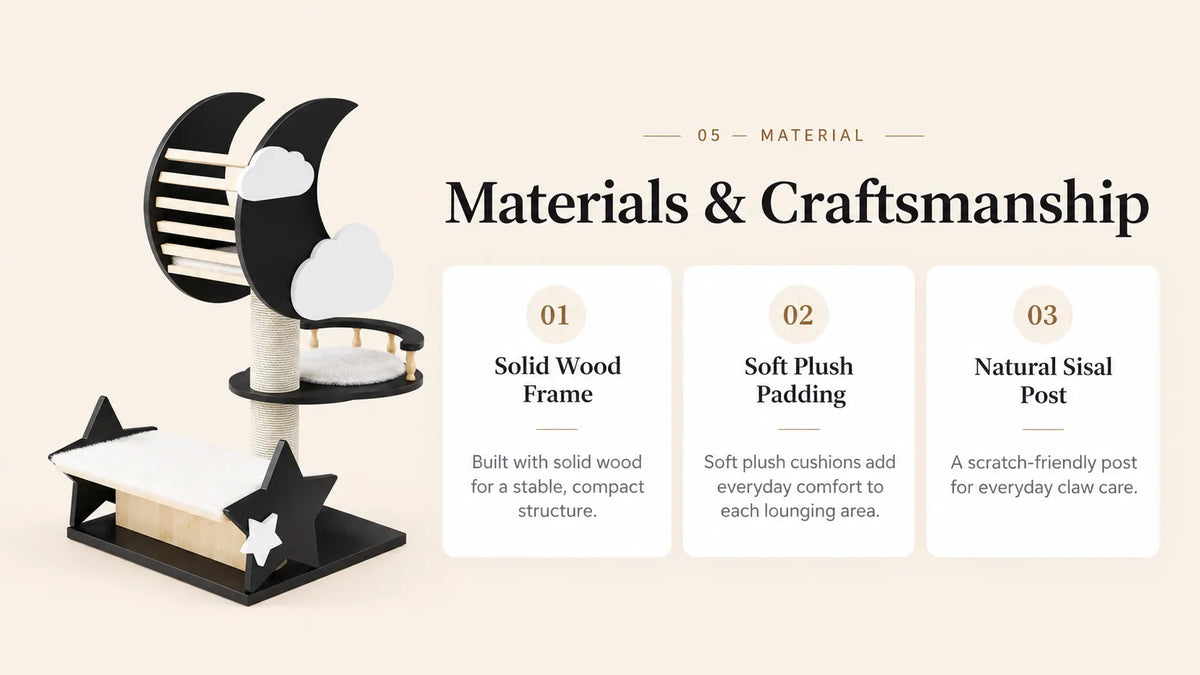 Moon Star Aesthetic Cat Tree, Solid Wood Modern Cat Furniture product detail image 4