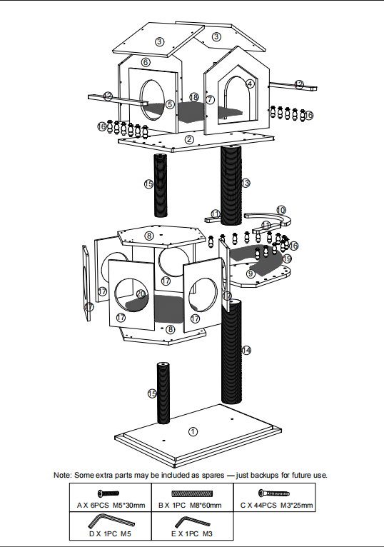 Duo Nest  Modern Cat Tree with Condo, Solid Wood Double-Nest Design