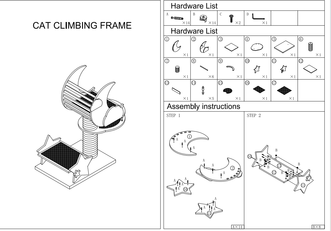 Moon Star Aesthetic Cat Tree, Solid Wood Modern Cat Furniture